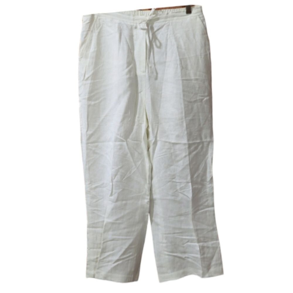 Caslon White Wide Leg Linen Tencel Tie Waist Pull On Pants 10